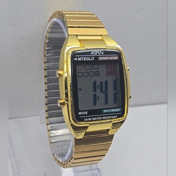 Mens Rare Unique Vintage Aspen Niteglo Digital Watch Gold Tone New Battery - Picture 3 of 11
